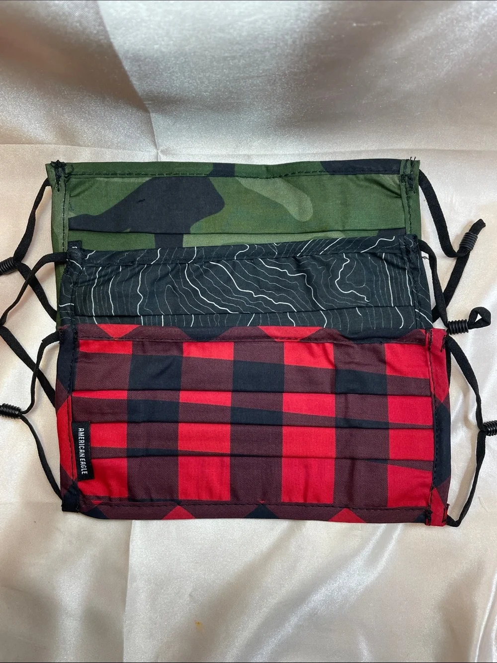 American Eagle Reusable Cloth Face Masks - Camo, Plaid, & Black 3 Pack NWT